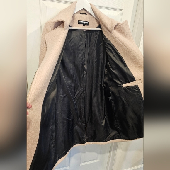Karl Lagerfeld Womens Cream Wool Blend Coat With Leather Trim - Size M - Picture 5 of 13